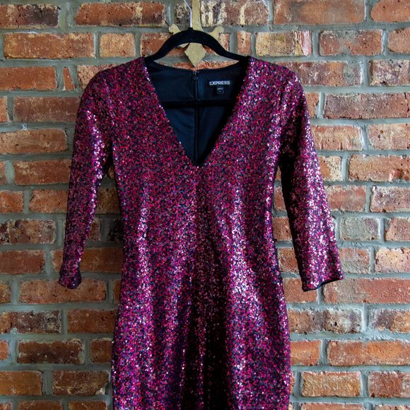 Express Red Sequin Cocktail Dress - Picture 3 of 6